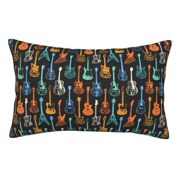 Fotbe Colorful Guitar Funda de Almohada Decorativa Estilo Occidental, Lujo en Algodón, Fundas para Almohadas King, Cojín Estampado para Decoración del Hogar-20"x30"