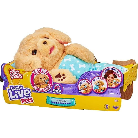 Little Live Pets - Cozy Dozys: Charlie The Puppy | Interactive Plush Toy Dog. 25+ Sounds and Reactions. Magical Eye Movement. Blanket, Pacifier and Batteries Included.