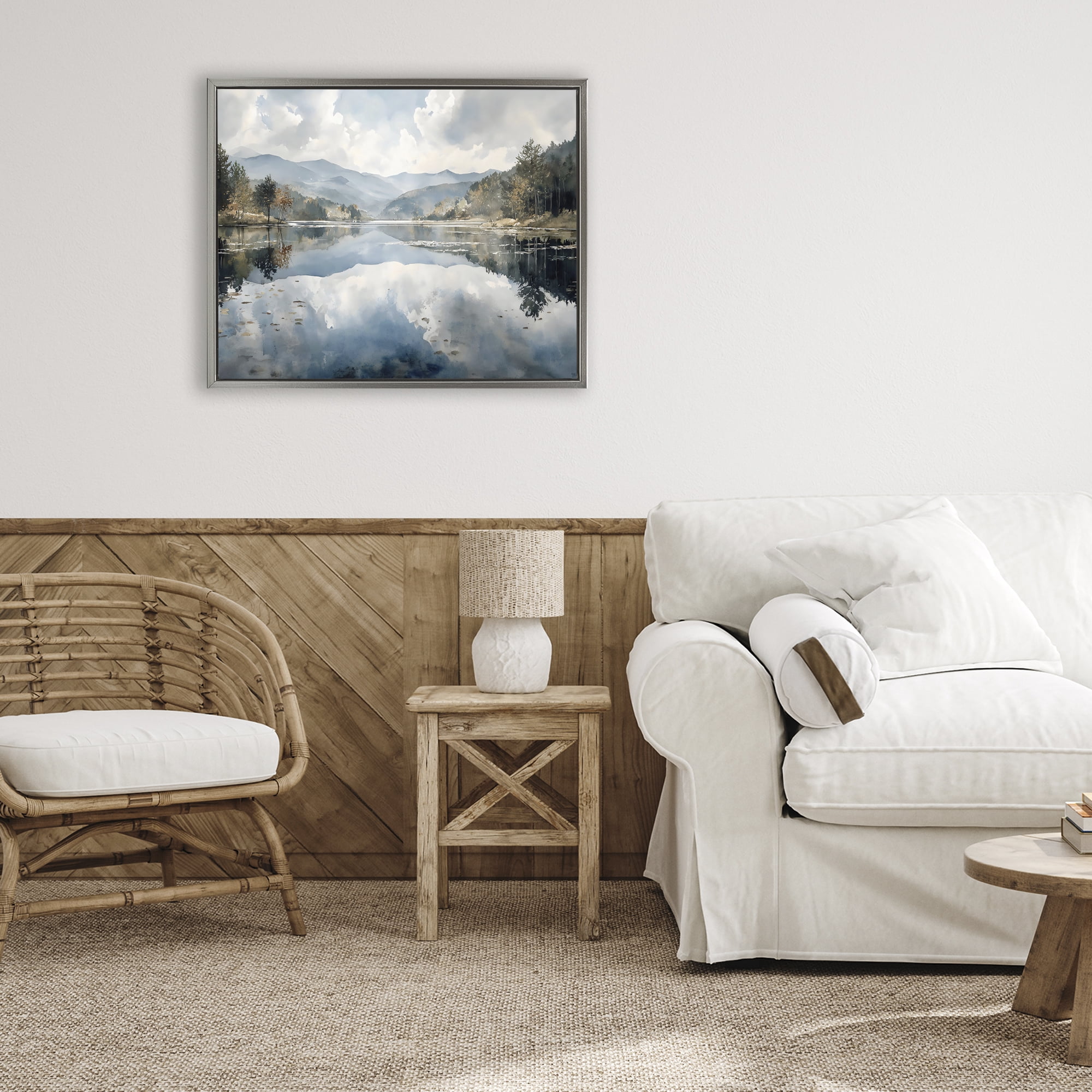 Stupell Industries Nature's Reflection on Mountain Lake Gray Framed Floater Canvas Wall Art, design by Franklyn Gregory