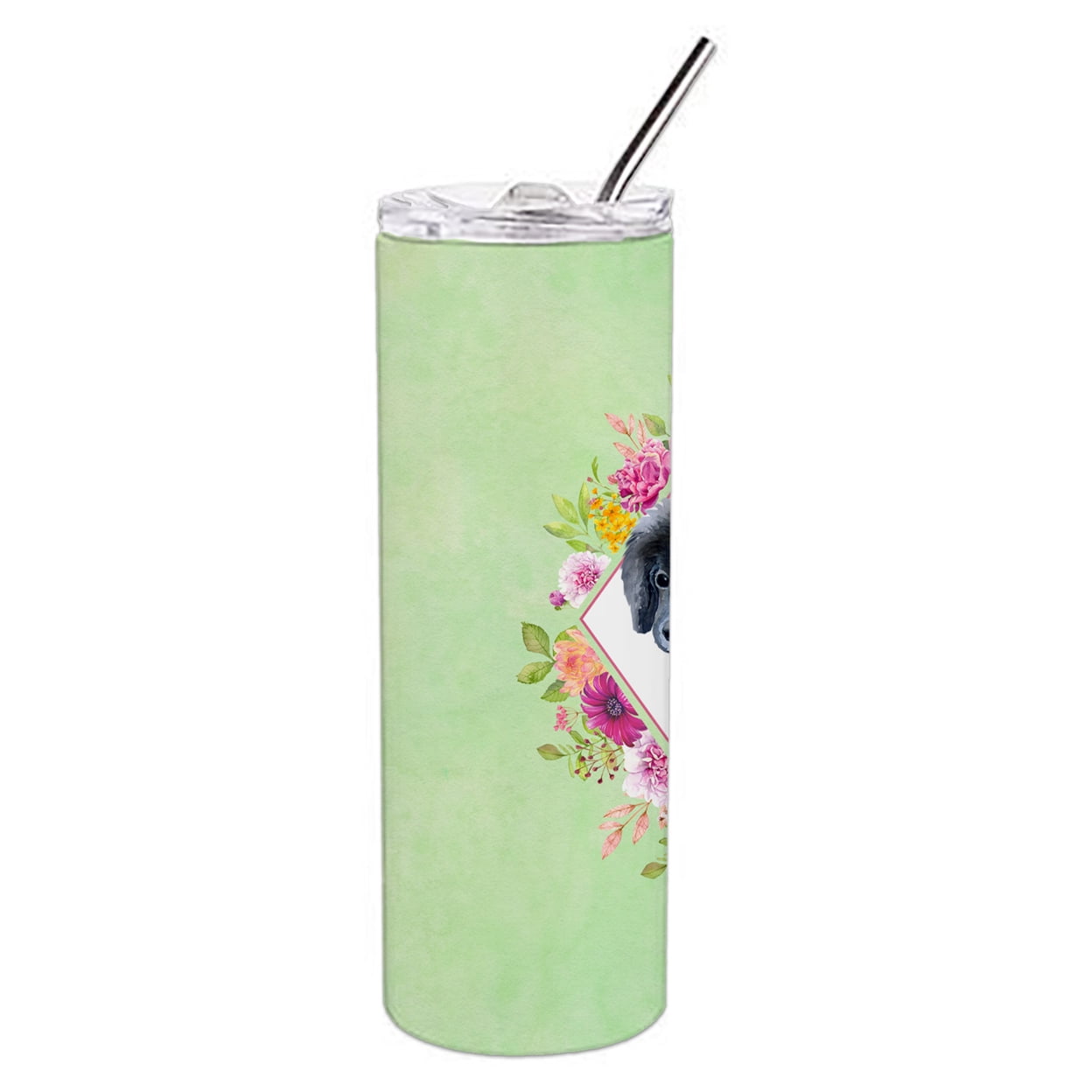 Carolines Treasures CK4324TBL20 Newfoundland Puppy Green Flowers Stainless Steel 20 oz Skinny Tumbler 20 oz multicolor