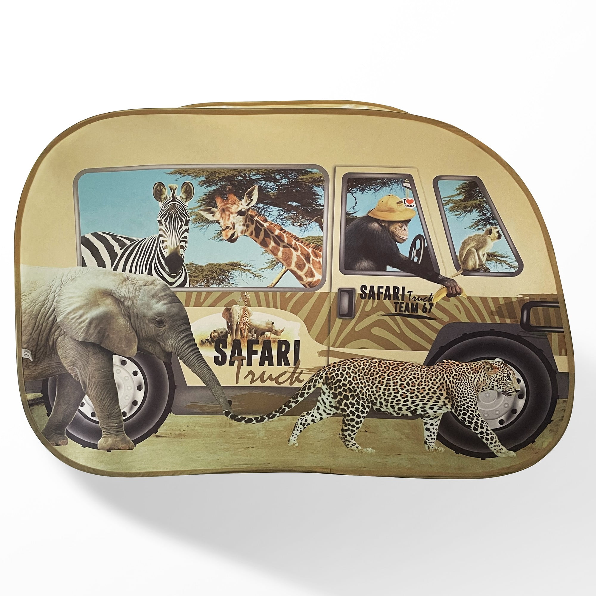 Pop It Up: Safari Truck Tent - Pop-Up Playhouse, Wildlife Animal Themed Design, Open Top, Indoor Outdoor Toy, Spacious Interior, Pretend Play, Kids 3+