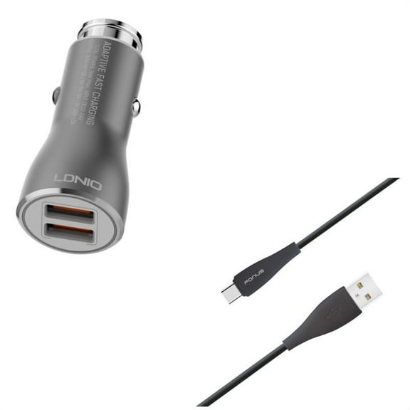 2-Port USB 36W Fast Car Charger w Charger Cord Type-C 6ft USB Cable R7Z for OnePlus 5T, 6, 6T, 7 Pro - Razer Phone 2 - RED Hydrogen One - Samsung Galaxy Tab S3 9.7 S9 Plus, S8  S8, S10e S10