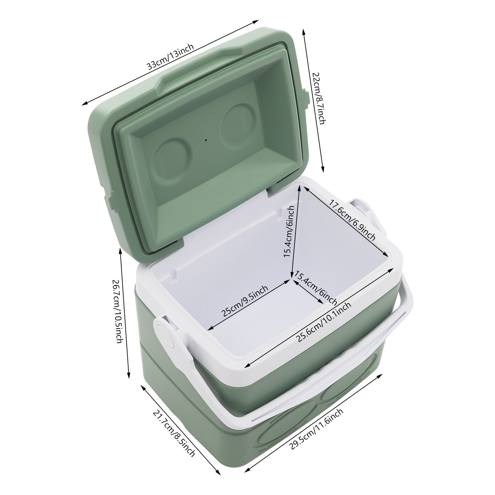 Green 8.5L/2.25Gal Camping Cooler, Insulated Portable Coole with Handle & Cup Slots, Leak-Proof Hard Cooler for BBQ, Camping, Pincnic
