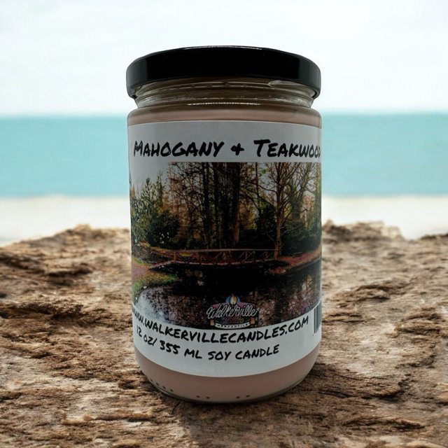 Mahogany & Teakwood Vegan Coconut Soy 12 oz/ 355 ml Candle Hand-poured, Eco-friendly, Clean Burning, Woodsy/ Clean Wood Wick