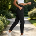 thumbnail image 4 of Lenpel Womens Casual Cropped Pants Fall Tapered High Waisted Comfy Ankle Trousers Plain Straight Leg Work Pants with Pockets(Black,Small), 4 of 6
