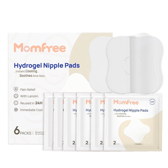 Momfree Hydrogel Nipple Pads for Breastfeeding, Reusable Cooling Relief, Soothing Care for Sore Nipples, 6 Packs (12 Count)