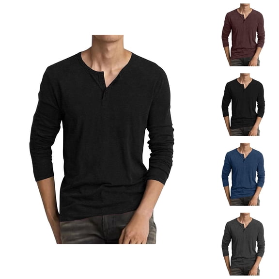 Henley Shirts for Men Spring Summer Lightweight Long Sleeve Slim Fit Plain Tshirts Shirt Mens Undershirts