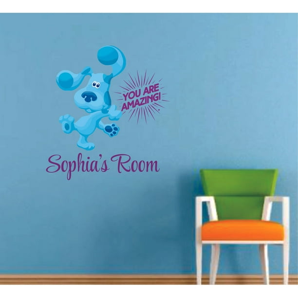 Amazing Blues Clues Blue Dog Cartoon Customized Wall Decal Custom Vinyl Wall Art Personalized Name Baby