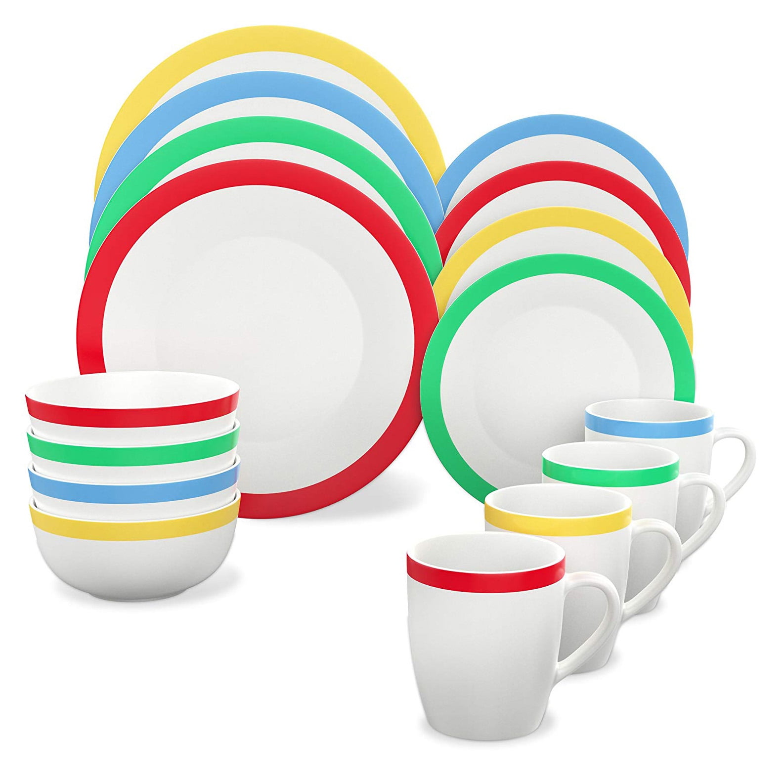 Vremi 16 Piece Multicolor Porcelain Dinnerware Set for 4 w/ Plates, Mugs & Bowls