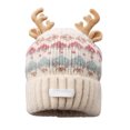 thumbnail image 4 of XIAOCHA Women’S Reindeer‑Antler Beanie，Fair‑Isle‑Knit Fall‑Winter Outdoor Toque,Beige, 4 of 4