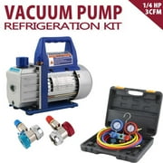 1/4HP 3CFM Air Vacuum Pump HVAC Refrigeration Kit, R134a Aluminum AC Manifold Gauge Set, QC19 Adapter & Couplers Adapters & Hose Kit
