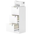 thumbnail image 1 of White Lockable Filing Cabinet with 3 Fluted Drawers, MDF Office Storage Cabinet with Gold Pulls, Printer Stand for A4/Letter Files, Compact Design for Home Office or Study, 15.7"W, 1 of 7
