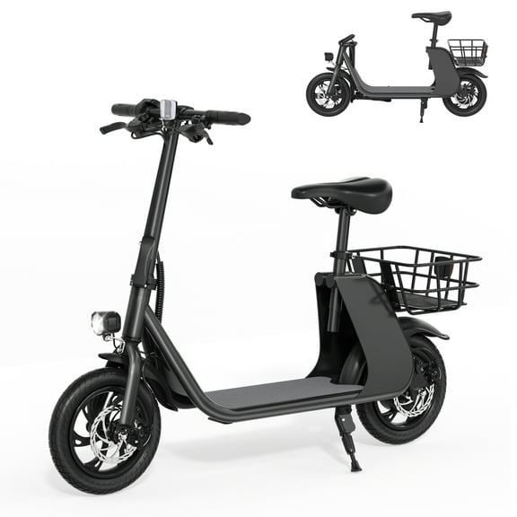 RIDWIND 450W Foldable Electric Scooter with Seat for Adults Up to 15.5MPH 20 Miles 2 Wheel E-Scooter Black Upgraded