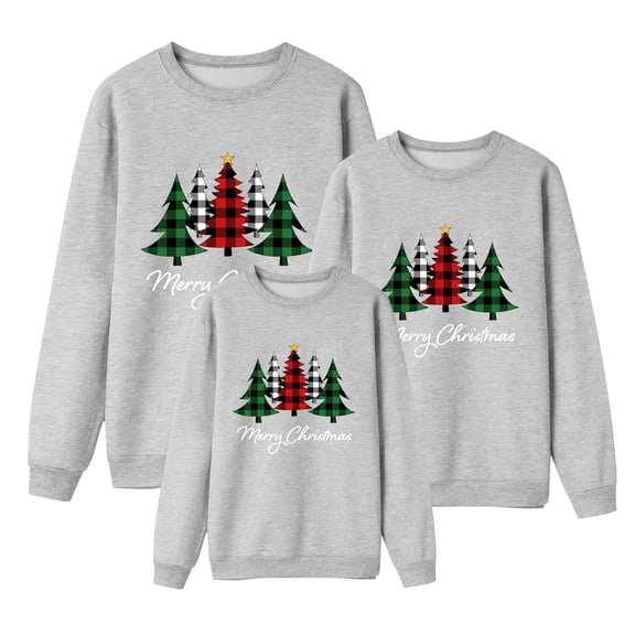 SUXIAN Family Matching Christmas Sweatshirt Long Sleeve Letter Print Hoodless Pullover Blouse Xmas Holiday Outfit