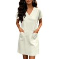 thumbnail image 2 of Womens Elegant Double Pocket Dress V Neck Mini Fashionable Casual Dress, L, 2 of 7