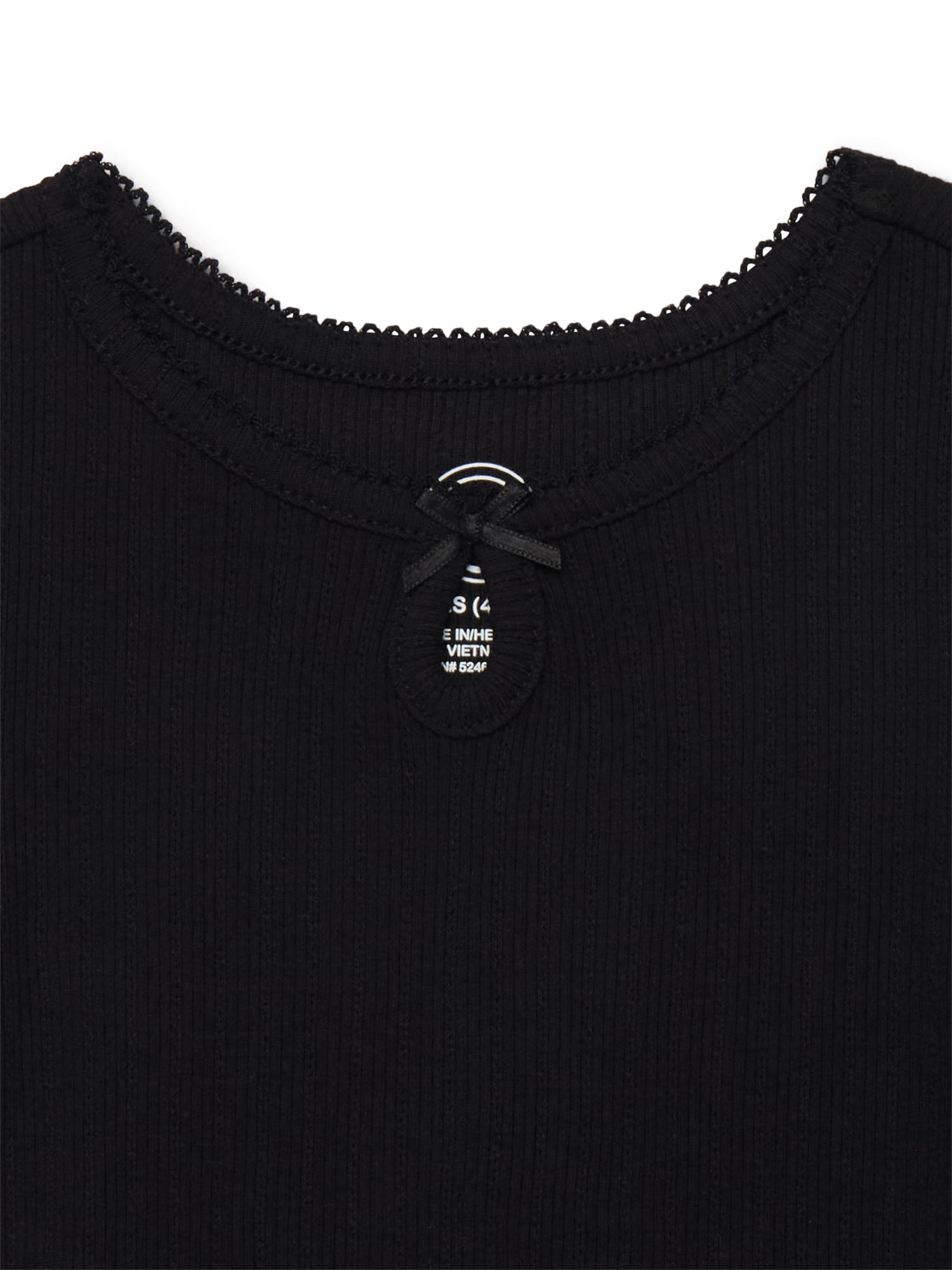 Wonder Nation Girls Ribbed Pointelle Keyhole T-Shirt, Sizes 4-18 & Plus