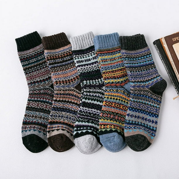 5 pares de calcetines de lana, calcetines térmicos para mujer, calcetines cálidos de invierno para mujer, calcetines de punto gruesos, calcetines de invierno para mujer, coloridos