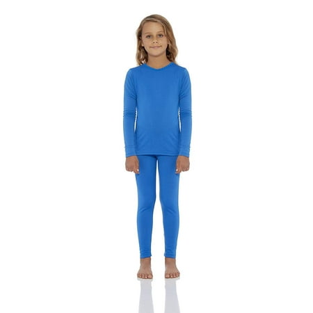 Rocky Girls Fleece Lined Thermal 2PC Underwear Set Top and Bottom (L, Royal Blue)