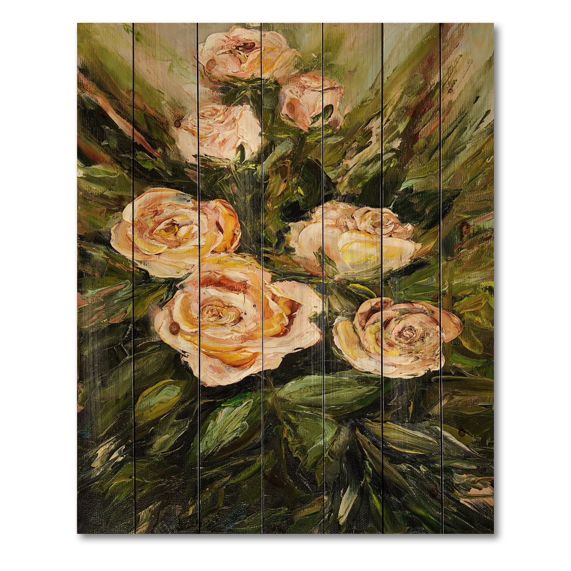 Designart 'Abstract Four VIntage Pink Roses' Traditional Print on Natural Pine Wood