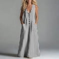 thumbnail image 6 of asdoklhq 4x Summer Dresses Women's Button Linen Loose Pocket Sleeveless Printed Long Dress Black 2X, 6 of 7