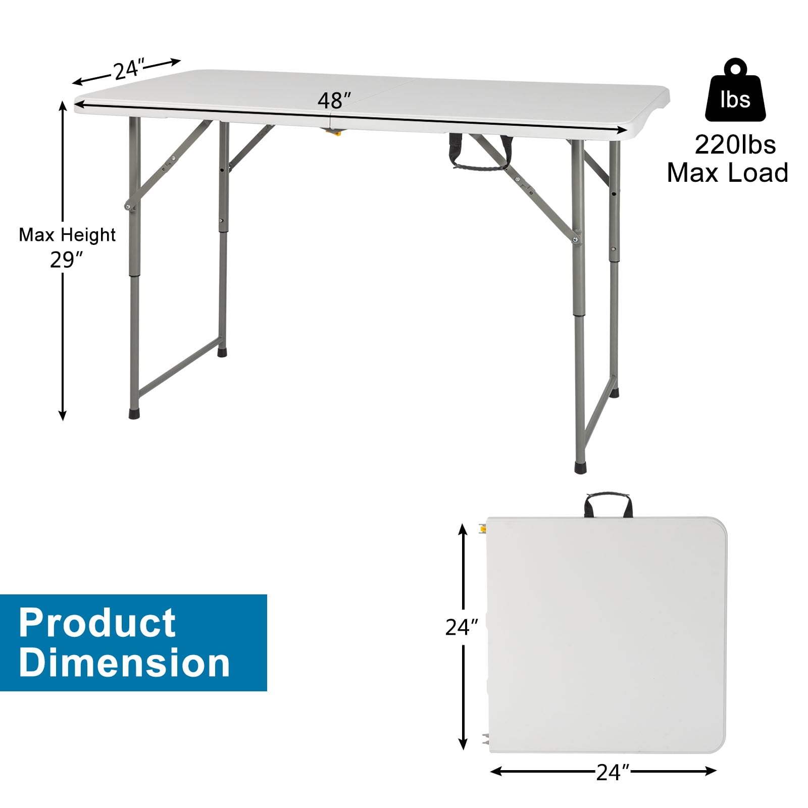 4ft Foldable Lift Patio Plastic Table, White