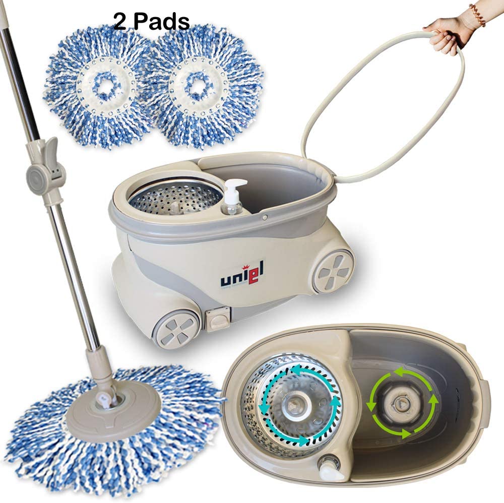 UNIEL Spin Mop and Bucket Microfiber Mop Easy to Move 360 Floor