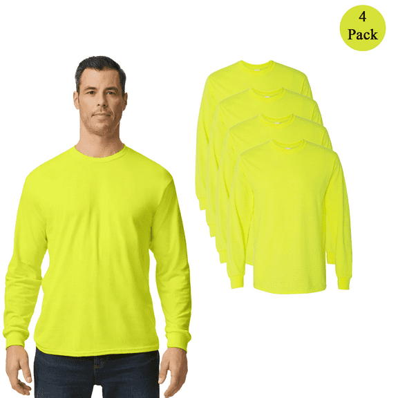 Gildan Hi Vis Work Shirt, Outdoor Work Clothing, Warehouse Work Apparel, Safety Green, Pack 4, S