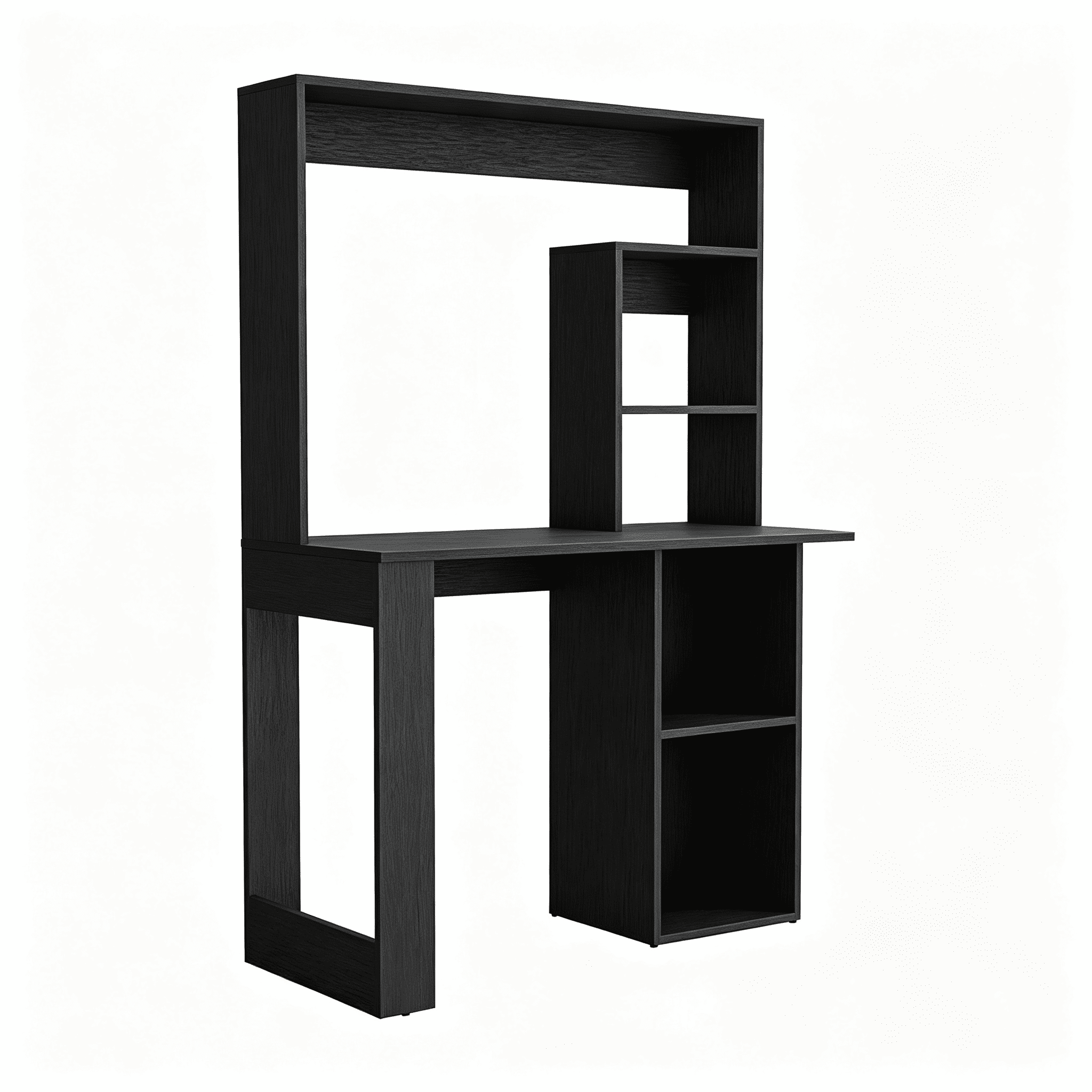 Asteroutdoor Writing Computer Desk with Storage Shelves and Hutch, Black, 38.8 in W x 17.7 in D Work Surface, 5 Shelves, for Home Office