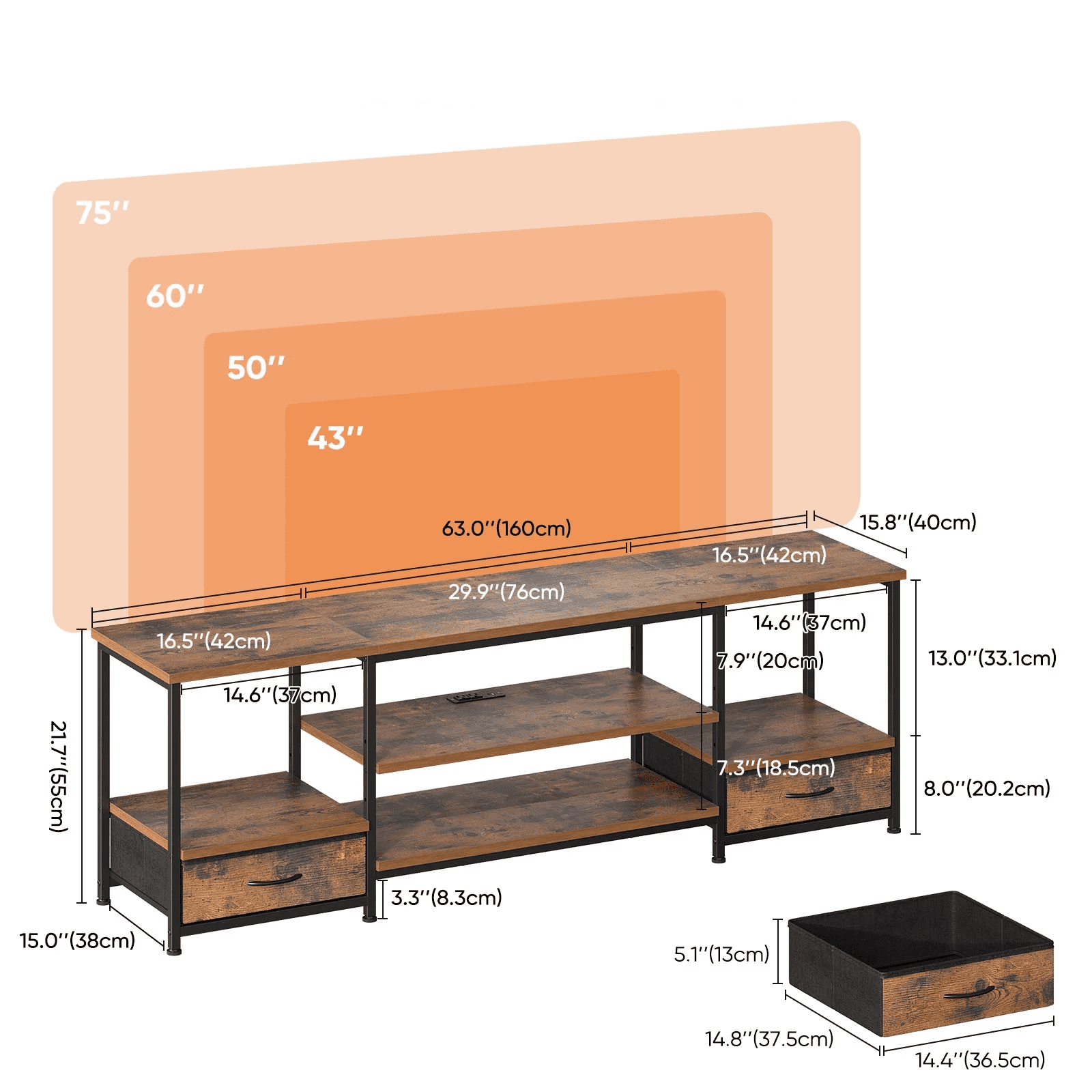 Beddle Modern 63-inch TV Stand for 60 75 inch TV, Mid Century Entertainment Centre, Media Console Table with Storage for Living Room, Office, Brown