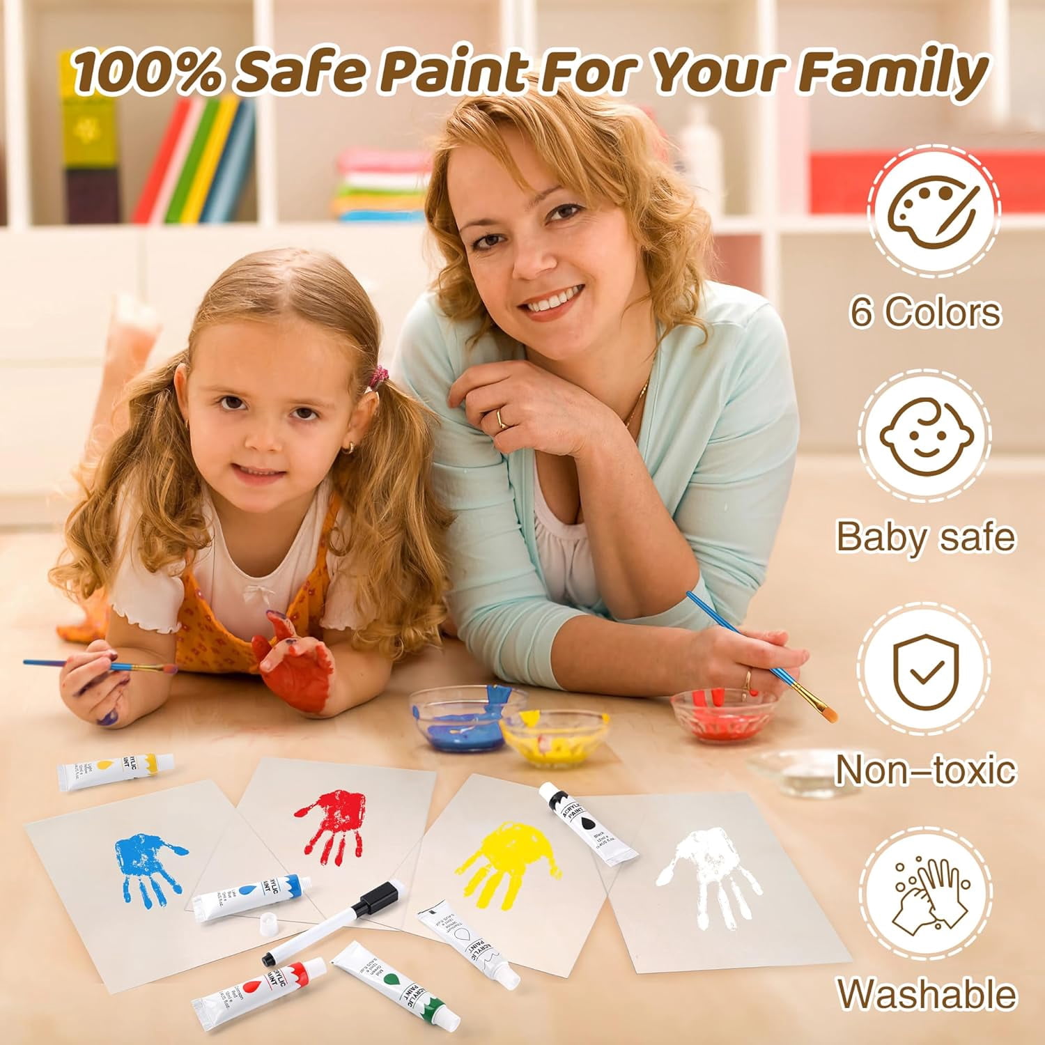 Family Handprint Kit, DIY Craft Keepsake Frame, Baby Hand Print Kits, Family Gifts for New Mom, New Parents, Grandparents, Father's Day, Mother's Day, Anniversary, 6 Non -Toxic Paints (White)