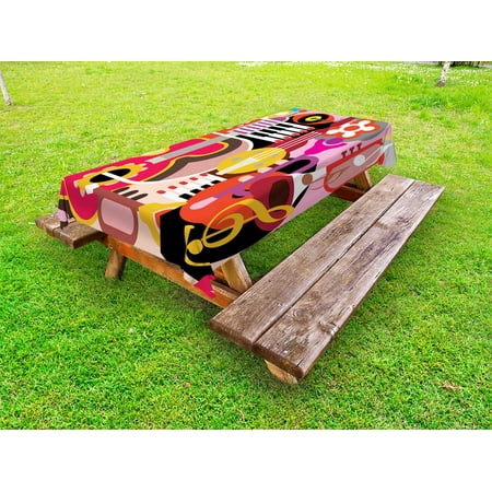 

Music Outdoor Tablecloth Complex Graphic with Various Musical Properties Icons Keyboard Festival Piano Design Decorative Washable Fabric Picnic Table Cloth 58 X 84 Inches Multicolor by Ambesonne