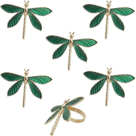 

6 Pack Gold Napkin Ring Dragonfly Napkin Rings Holders Insect Napkin Rings Buckle for Thanksgiving Christmas Family Gather Table Decoration Rings (Green)