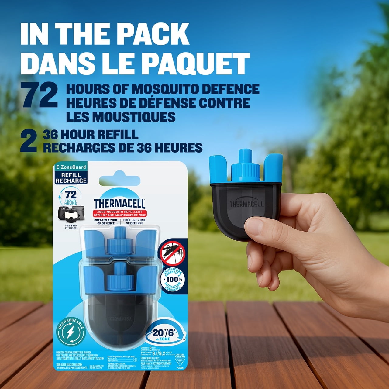 Recharge de répulsif à moustiques rechargeable Thermacell E‑ZoneGuard – paquet de 72 heures