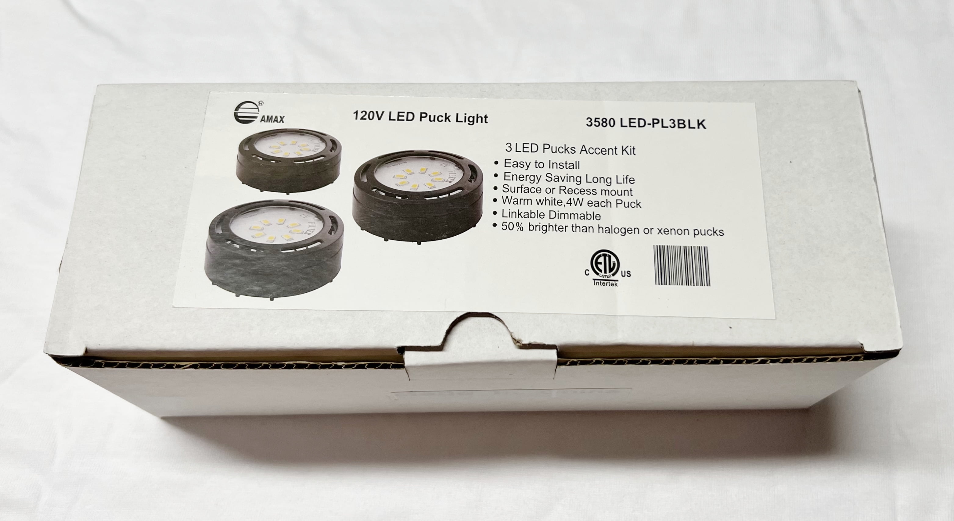 Under Counter LED Puck Light Accent Kit 120V 4W Plug-in (Set of 3 Lights) Black