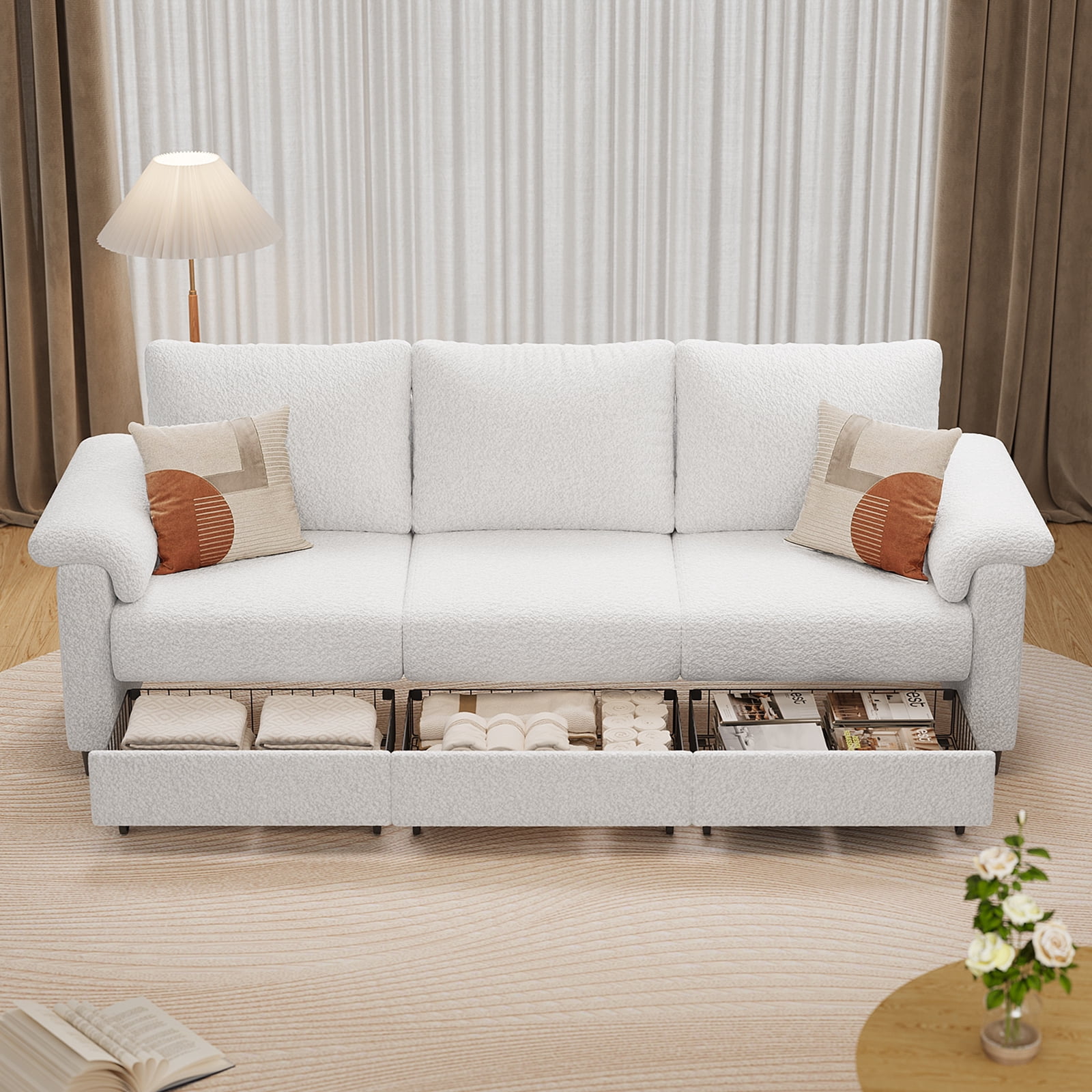 Aiho 68"L-shaped Sofa Couch,3-seater Convertible Sofa Bed for Living Room , Beige