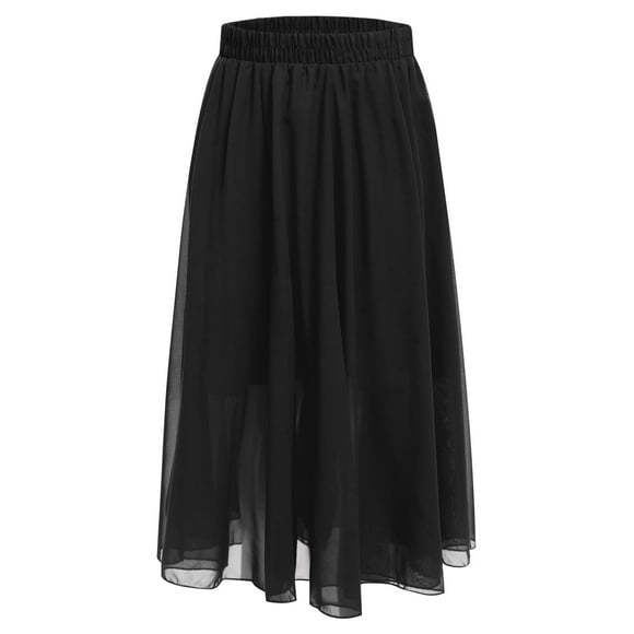 YUUMIN Kids Girls Lyrical Dance Costume Full Circle Dance Skirts Latin Modern Dance Ballet Maxi Skirts Black 75cm