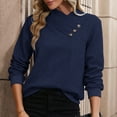 thumbnail image 2 of ABATAB Women's Button Ruched V Neck Tops Casual Long Sleeve Blouse Loose Fit Solid Color Pullover Sweatshirts Ladies Fashion(X-Large,Dark Blue), 2 of 5