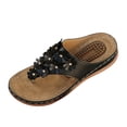 thumbnail image 6 of Rokment Women's Flower Orthopedic Flip Flops with Massage Sole Comfortable Arch Support Platform Wedge Walking Thong Sandals Boho Beach Casual Leather Dress Slip on Slides for Vacation Black Size 6, 6 of 8
