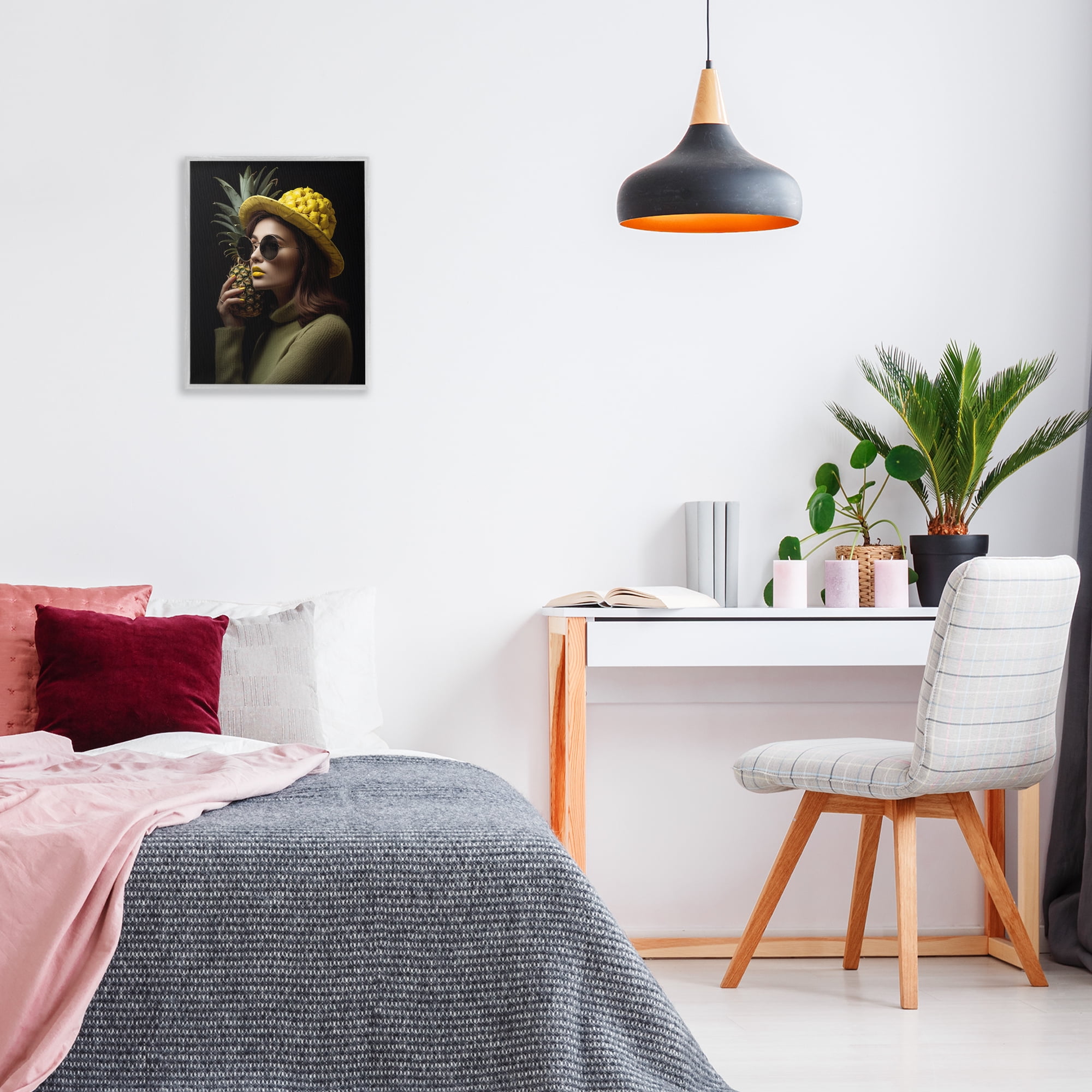 Stupell Industries Chic Tropical Woman Novelty Painting Gray Framed Art Print Wall Art, 16 x 20