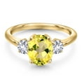 thumbnail image 3 of Gem Stone King 10K Yellow Gold Canary Mystic Topaz and White Created Sapphire 3-Stone Engagement Ring for Women | 2.50 Cttw | Oval 9X7MM | Gemstone November Birthstone (Size 5), 3 of 6