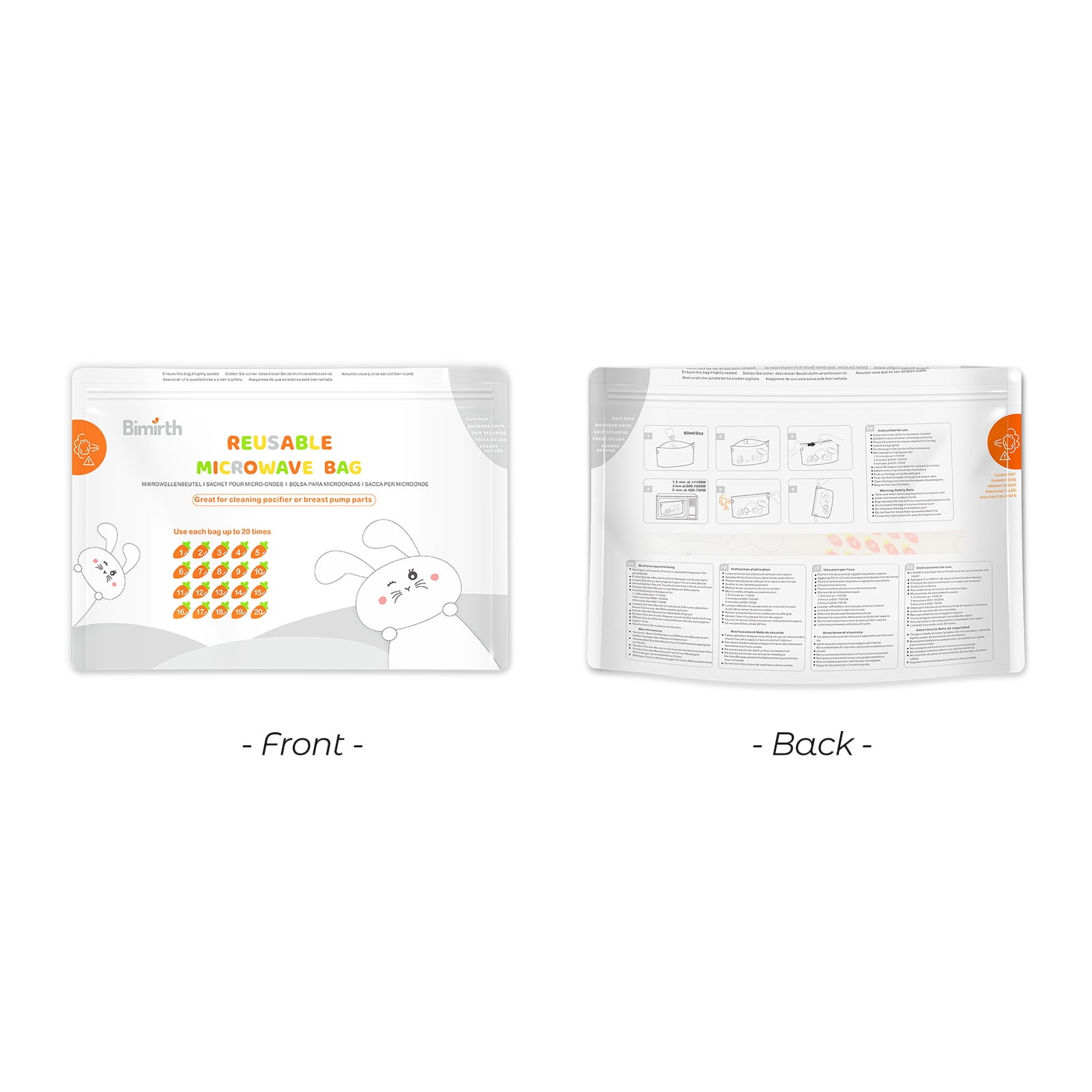 Bimirth S5005 Reusable Microwave Steam Sterilizer Bags for Baby Bottles, Breast Pump Parts & Pacifiers, 16 Count (11.8 in / 30 cm)