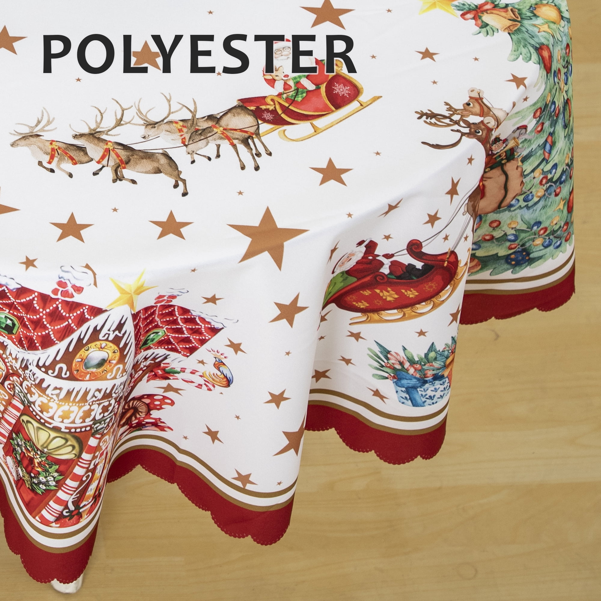 RAY STAR Polyester Christmas Tablecloth 60 inch Round Machine Washable Table Cloths, Thick Can not See Through Heavy Duty Tablecloth
