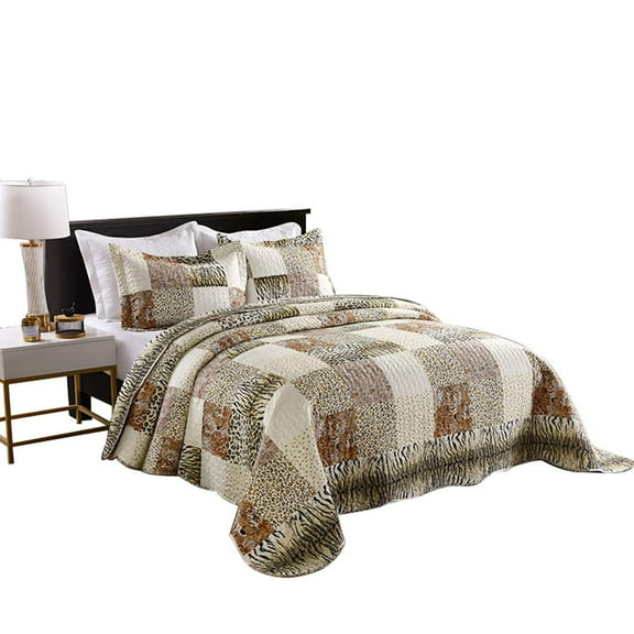 3-Piece Quilted Leopard Print Bedspread Set – Cheetah Animal Print Quilt with Matching Pillow Shams