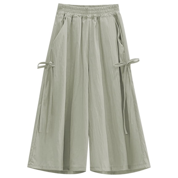 REDARER Girls Wide-Leg Pants, Lightweight Cotton Culottes with Side Bows, Casual Everyday Wear for Spring Summer,4-5 Years