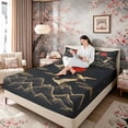 thumbnail image 3 of Manfei Traditional Crane Queen Sheet Sets for Teens, Gold Sun Mountain Bed Set, Black Gold Red 4-Piece, 1 Flat Sheet, 1 Fitted Sheet and 2 Pillowcases, 3 of 6