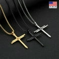 thumbnail image 2 of HOOUN Men Stainless Steel Chain Necklace Retro Double Nails Cross Fashion Pendant 1126-Black, 2 of 7
