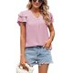 thumbnail image 1 of Camiseta de manga corta para mujer, cuello en V, manga con volantes, informal, cómoda, Top de verano para uso diario, Rosa M, 1 of 6