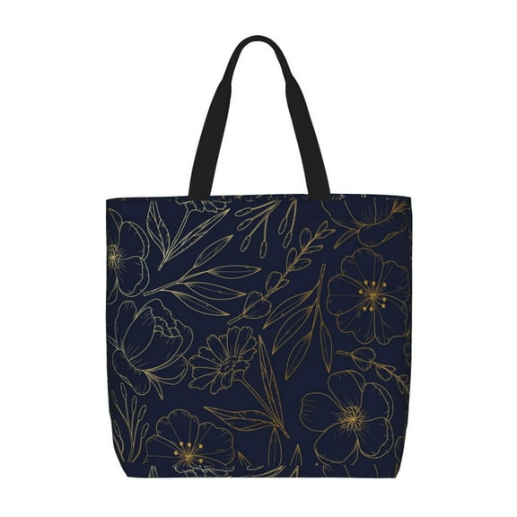 Rocae Copper-Gold Gloss Outline Flower for Features A Uniquely Designed,Large-capacity,Reusable Shoulder Zip Tote Shopping Bag for Vacations and Shopping