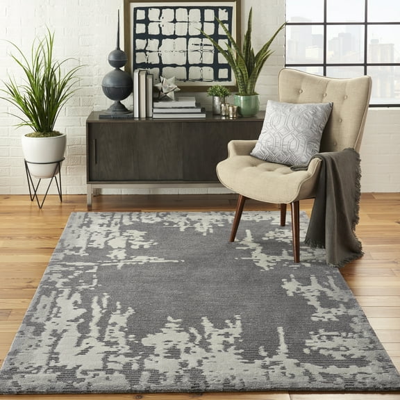 Nourison Symmetry Distressed Grey/Beige 5'3" x 7'9" Area Rug, (5x8)