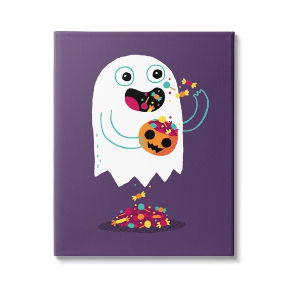 Stupell Industries Smiling Ghost Eating Halloween Candy Carved Pumpkin Canvas Wall Art, 16 x 20, Design by Michael Buxton